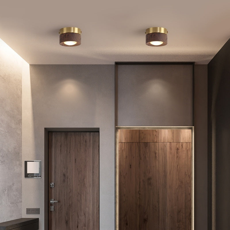 K & S | LED Deckenstrahler – Runde Deckenlampe aus Walnussholz im modernen Design