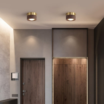 K & S | LED Deckenstrahler – Runde Deckenlampe aus Walnussholz im modernen Design