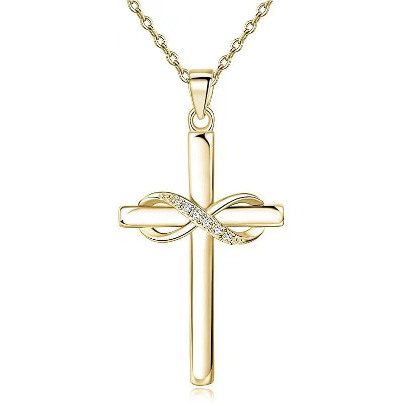 K & S | Damen Halskette Kreuz & Unendlichkeit Anhänger – Eleganter Vergoldeter Schmuck