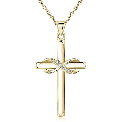 K & S | Damen Halskette Kreuz & Unendlichkeit Anhänger – Eleganter Vergoldeter Schmuck