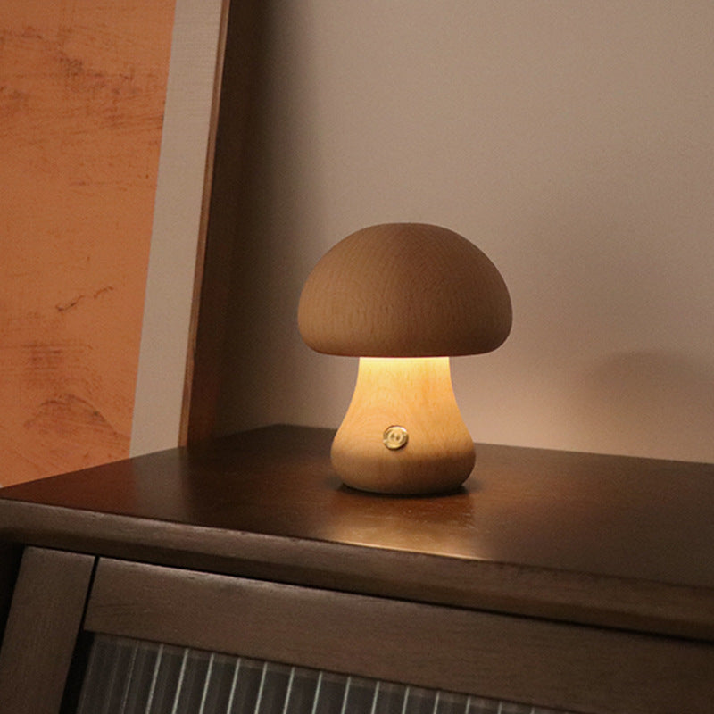K & S | LED Nachtlicht aus Holz – Pilzform Tischlampe mit Touch-Schalter für Schlafzimmer & Kinderzimmer