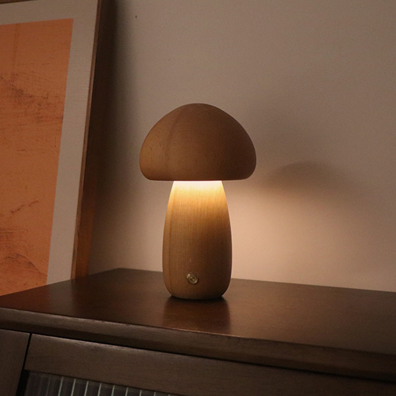 K & S | LED Nachtlicht aus Holz – Pilzform Tischlampe mit Touch-Schalter für Schlafzimmer & Kinderzimmer