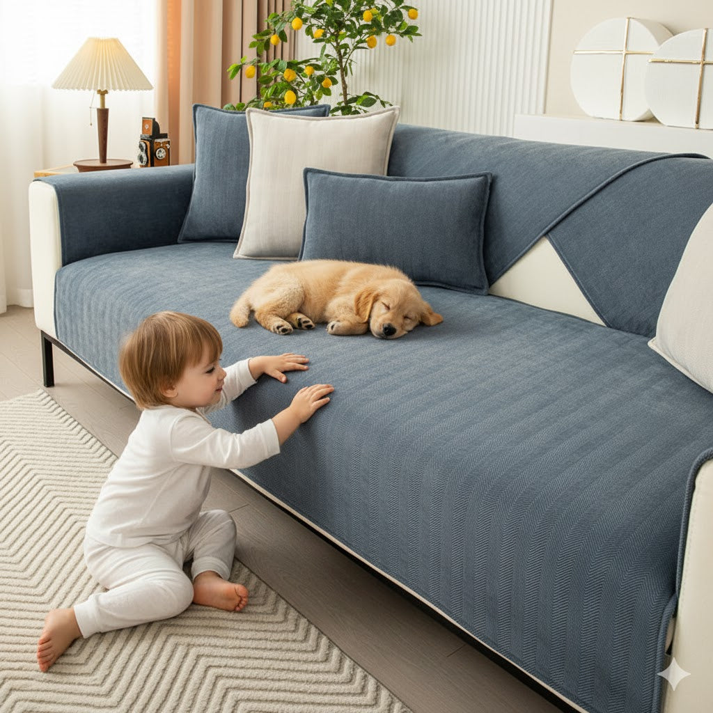 Premium Sofa-Schoner Chenille | Waschbar & Rutschfest