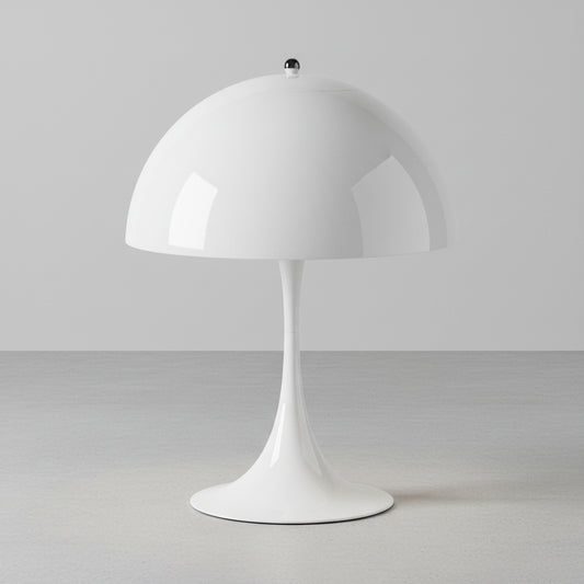 Designer Pilzlampe – Moderne weiße Tischlampe im Retro-Stil als stilvolle LED Nachttischlampe - Generated Image 1