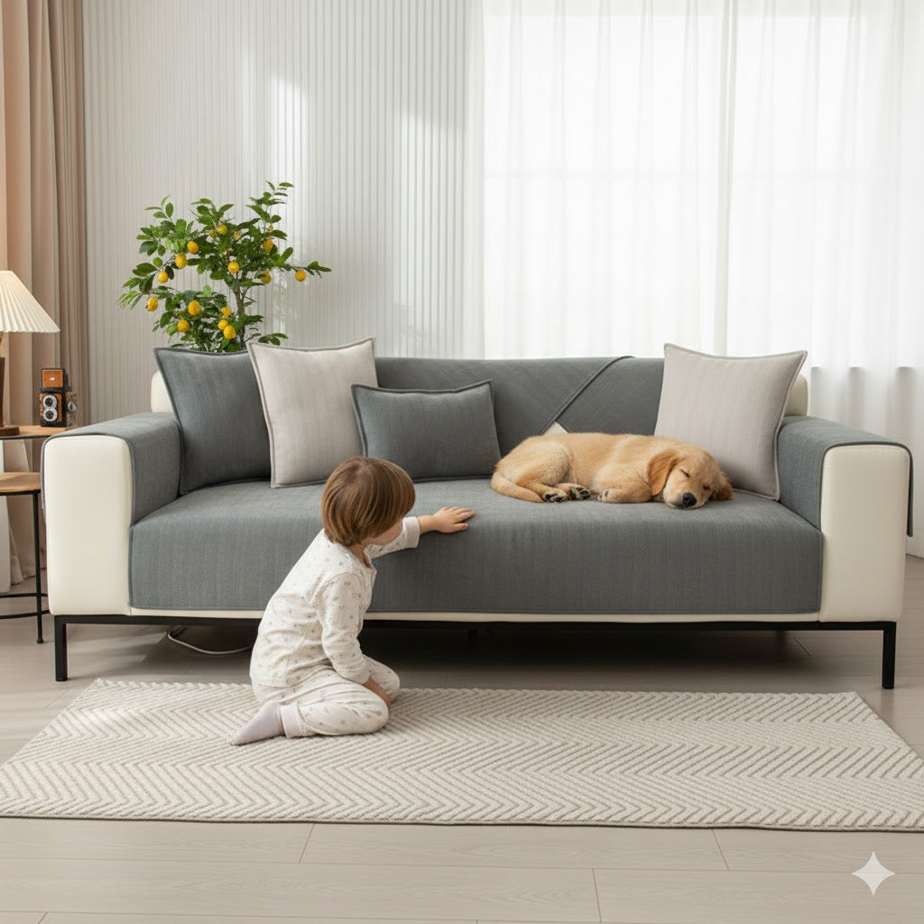 Premium Sofa-Schoner Chenille | Waschbar & Rutschfest