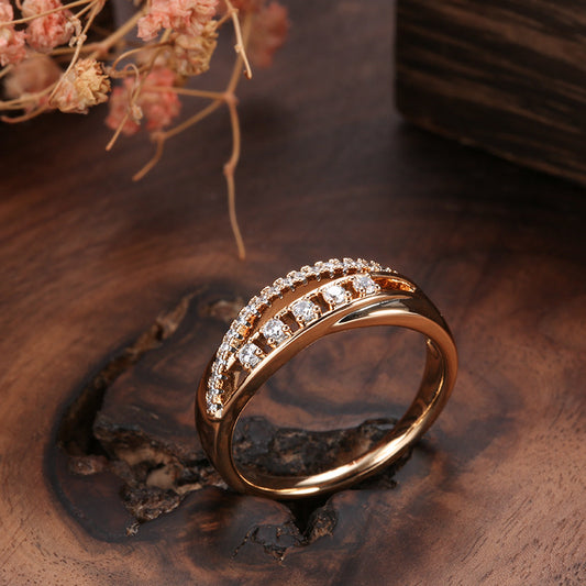 K & S | Damenring 585 Roségold Retro – Eleganter Schmuck mit Funkelnder Diamantoptik