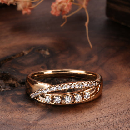 K & S | Damenring 585 Roségold Retro – Eleganter Schmuck mit Funkelnder Diamantoptik