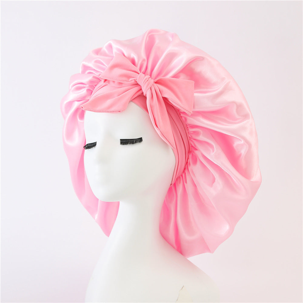 K & S | Satin Schlafhaube Doppellagig mit Bindeband – Nachtmütze für Lockiges Haar & Anti-Frizz
