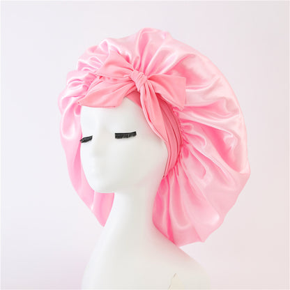 K & S | Satin Schlafhaube Doppellagig mit Bindeband – Nachtmütze für Lockiges Haar & Anti-Frizz