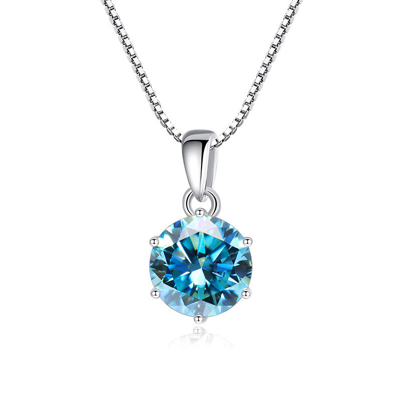 K & S | Damen Halskette 925 Silber mit Rundem Moissanit – Eleganter Funkelnder Schmuck Anhänger
