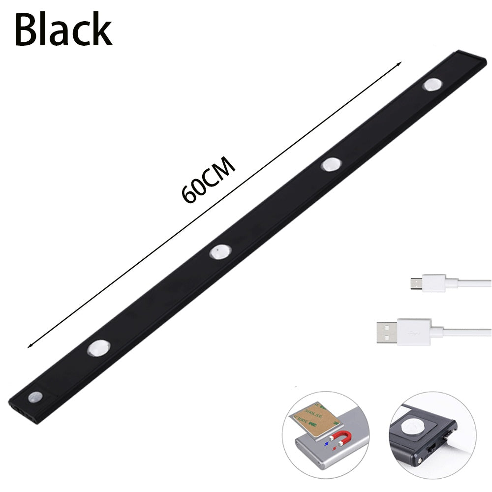 K & S | LED Lichtleiste mit Bewegungsmelder – Kabelloses USB Nachtlicht, ultradünn für Schrank, Küche & Schlafzimmer
