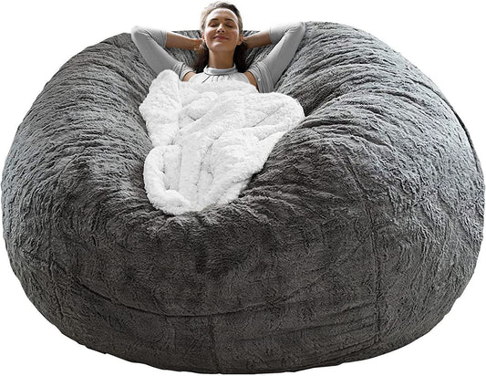 K & S | Sitzsack Bezug Samt XXL 6ft – Weich & Flauschig in Dunkelgrau für Wohnzimmer