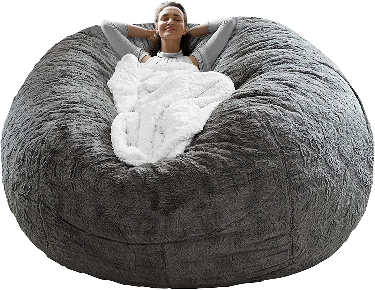 K & S | Sitzsack Bezug Samt XXL 6ft – Weich & Flauschig in Dunkelgrau für Wohnzimmer