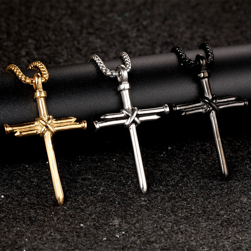 K & S | Herren Halskette Edelstahl Kreuz Anhänger – Robuste Rundpanzerkette im Vintage Design