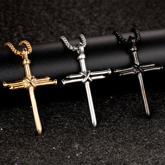 K & S | Herren Halskette Edelstahl Kreuz Anhänger – Robuste Rundpanzerkette im Vintage Design