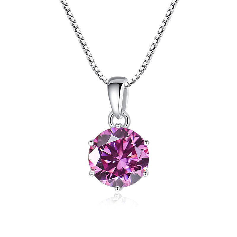 K & S | Damen Halskette 925 Silber mit Rundem Moissanit – Eleganter Funkelnder Schmuck Anhänger