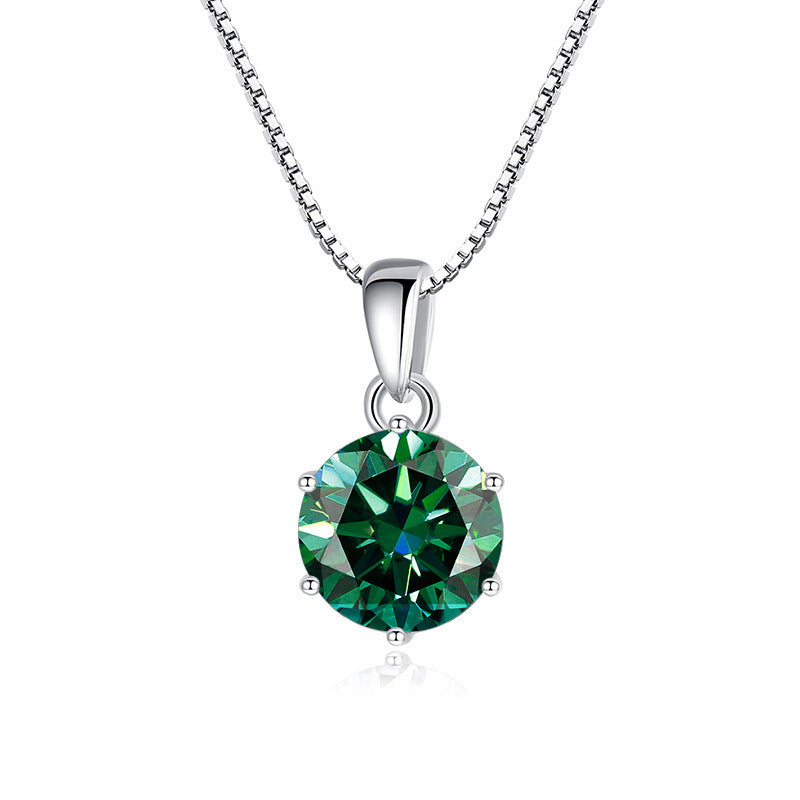 K & S | Damen Halskette 925 Silber mit Rundem Moissanit – Eleganter Funkelnder Schmuck Anhänger