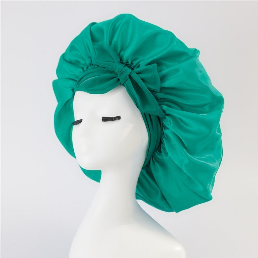 K & S | Satin Schlafhaube Doppellagig mit Bindeband – Nachtmütze für Lockiges Haar & Anti-Frizz
