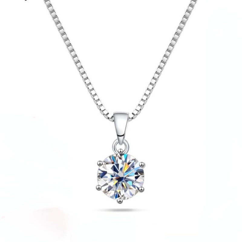 K & S | Damen Halskette 925 Silber mit Rundem Moissanit – Eleganter Funkelnder Schmuck Anhänger