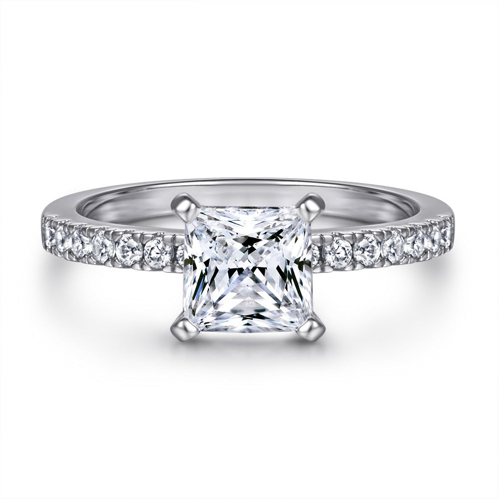 K & S | Damenring Set 925 Silber mit Quadrat Diamant – Eleganter 18K Schmuck Zweier Set