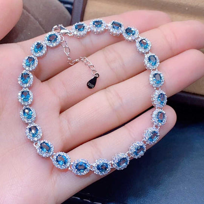 K & S | Damen Armband 925 Silber mit Natürlichem Blautopas – Eleganter Edelstein Schmuck