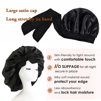 K & S | Satin Schlafhaube Doppellagig mit Bindeband – Nachtmütze für Lockiges Haar & Anti-Frizz