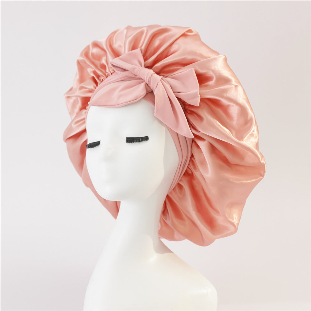 K & S | Satin Schlafhaube Doppellagig mit Bindeband – Nachtmütze für Lockiges Haar & Anti-Frizz