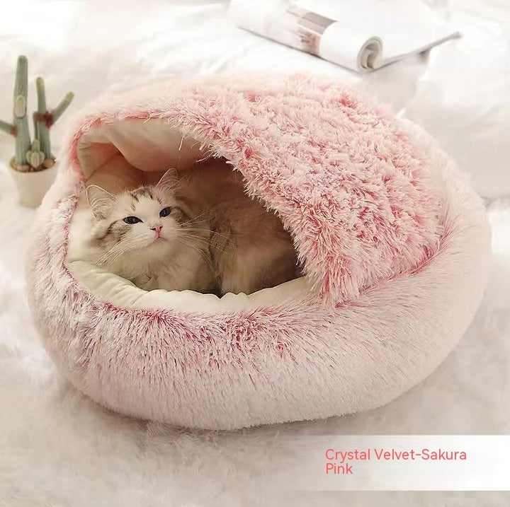 K & S | Rundes Kuschelbett für Hunde & Katzen aus Plüsch - Weiches & Waschbares Haustierbett für Winter & Zuhause