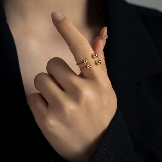 K & S | Damenring 925 Silber Verstellbar – Moderner U-Förmiger Kugelring Eleganter Schmuck