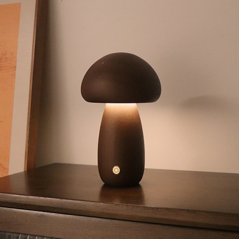 K & S | LED Nachtlicht aus Holz – Pilzform Tischlampe mit Touch-Schalter für Schlafzimmer & Kinderzimmer