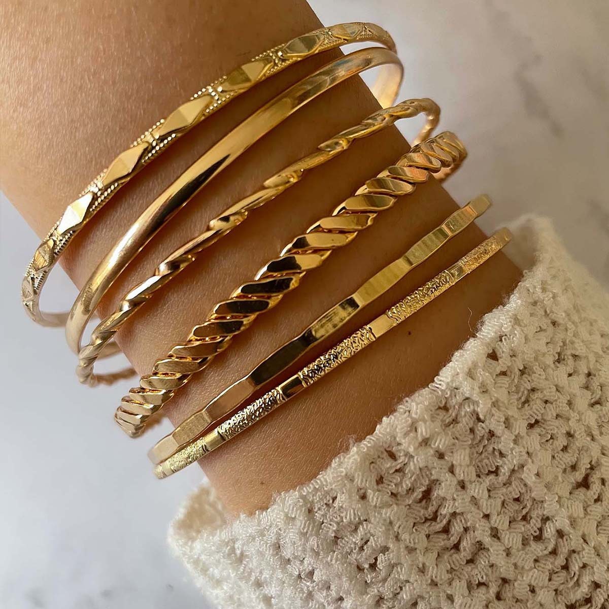 K & S | Damen Armband Set Gold – Trendige Gliederkette & Geometrischer Schmuck Elegant