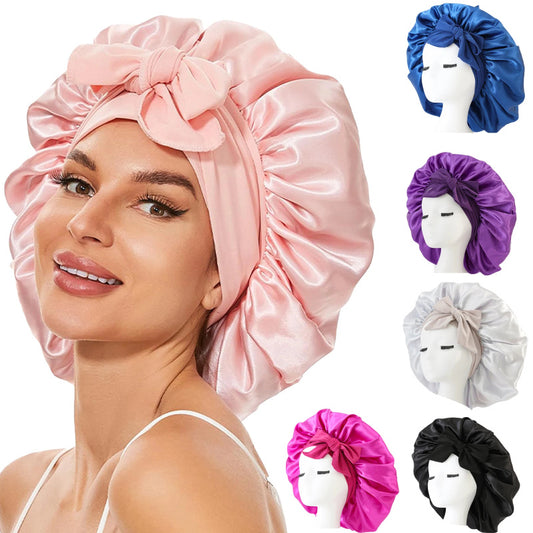 K & S | Satin Schlafhaube Doppellagig mit Bindeband – Nachtmütze für Lockiges Haar & Anti-Frizz