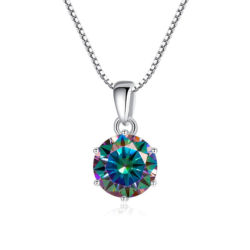 K & S | Damen Halskette 925 Silber mit Rundem Moissanit – Eleganter Funkelnder Schmuck Anhänger