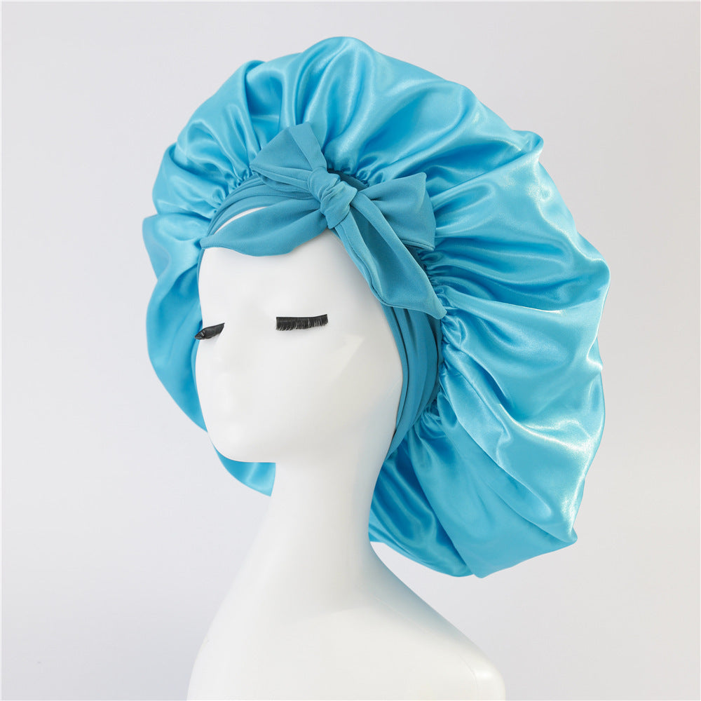 K & S | Satin Schlafhaube Doppellagig mit Bindeband – Nachtmütze für Lockiges Haar & Anti-Frizz
