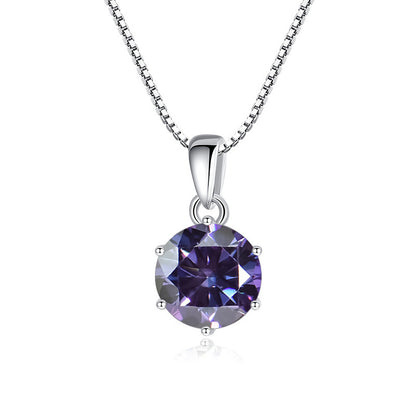 K & S | Damen Halskette 925 Silber mit Rundem Moissanit – Eleganter Funkelnder Schmuck Anhänger