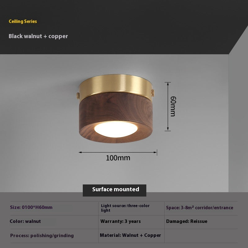 K & S | LED Deckenstrahler – Runde Deckenlampe aus Walnussholz im modernen Design