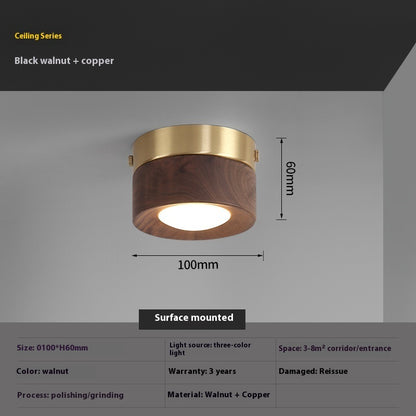 K & S | LED Deckenstrahler – Runde Deckenlampe aus Walnussholz im modernen Design