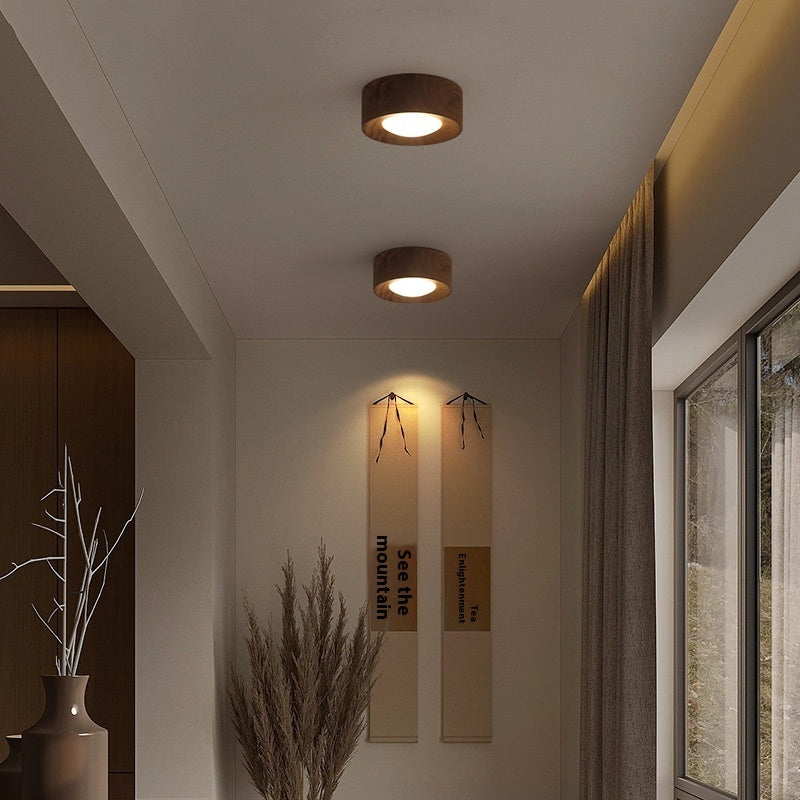 K & S | LED Deckenstrahler – Runde Deckenlampe aus Walnussholz im modernen Design