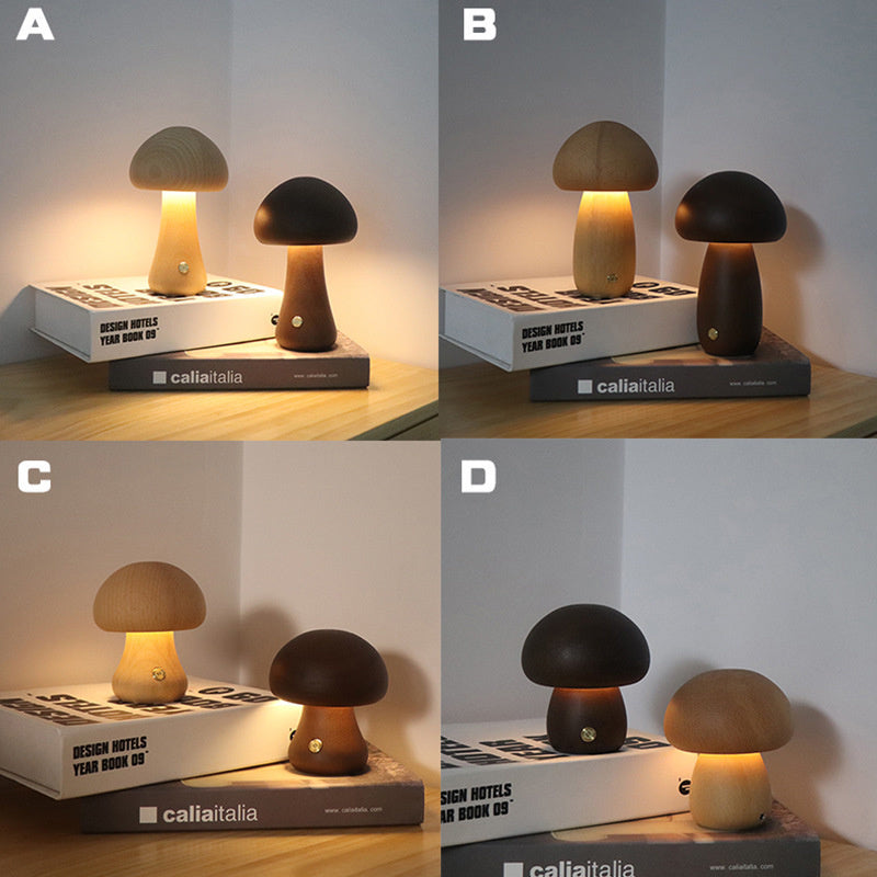 K & S | LED Nachtlicht aus Holz – Pilzform Tischlampe mit Touch-Schalter für Schlafzimmer & Kinderzimmer