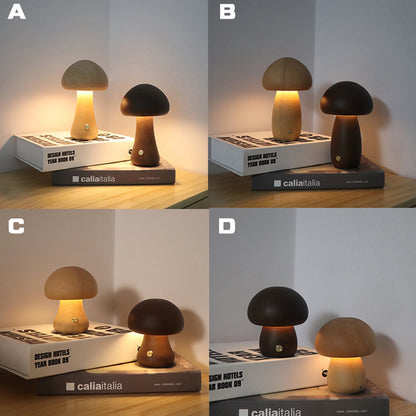 K & S | LED Nachtlicht aus Holz – Pilzform Tischlampe mit Touch-Schalter für Schlafzimmer & Kinderzimmer
