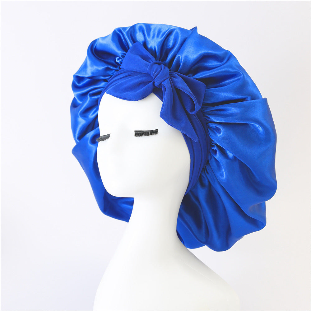 K & S | Satin Schlafhaube Doppellagig mit Bindeband – Nachtmütze für Lockiges Haar & Anti-Frizz
