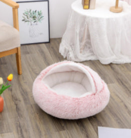 K & S | Rundes Kuschelbett für Hunde & Katzen aus Plüsch - Weiches & Waschbares Haustierbett für Winter & Zuhause