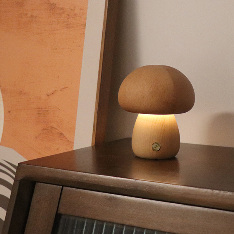K & S | LED Nachtlicht aus Holz – Pilzform Tischlampe mit Touch-Schalter für Schlafzimmer & Kinderzimmer