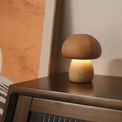 K & S | LED Nachtlicht aus Holz – Pilzform Tischlampe mit Touch-Schalter für Schlafzimmer & Kinderzimmer