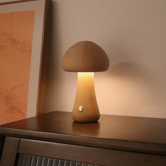 K & S | LED Nachtlicht aus Holz – Pilzform Tischlampe mit Touch-Schalter für Schlafzimmer & Kinderzimmer