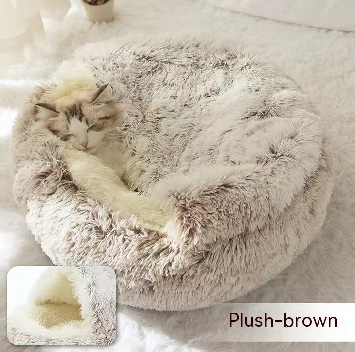 K & S | Rundes Kuschelbett für Hunde & Katzen aus Plüsch - Weiches & Waschbares Haustierbett für Winter & Zuhause