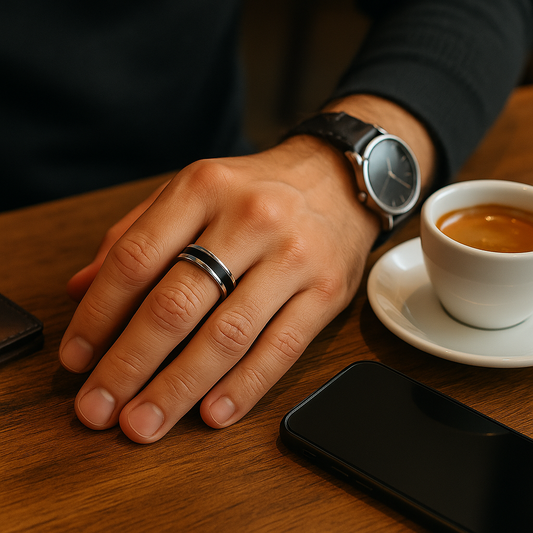 K & S | Herrenring Schwarz Titanstahl – Moderner Ring mit Twill Muster, Robust & Stilvoll