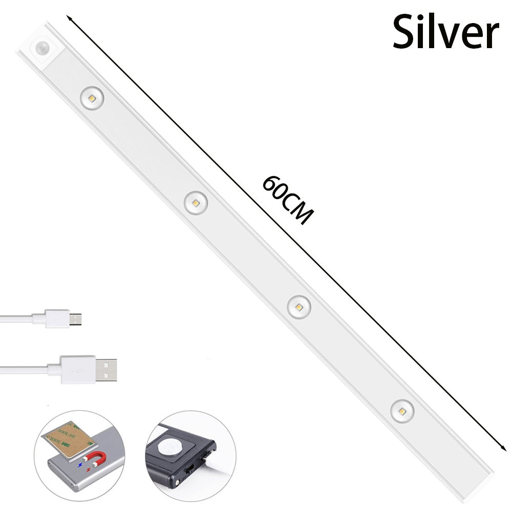 K & S | LED Lichtleiste mit Bewegungsmelder – Kabelloses USB Nachtlicht, ultradünn für Schrank, Küche & Schlafzimmer