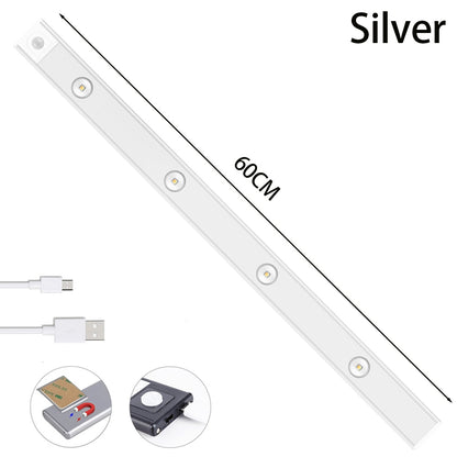 K & S | LED Lichtleiste mit Bewegungsmelder – Kabelloses USB Nachtlicht, ultradünn für Schrank, Küche & Schlafzimmer