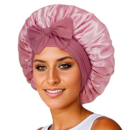 K & S | Satin Schlafhaube Doppellagig mit Bindeband – Nachtmütze für Lockiges Haar & Anti-Frizz